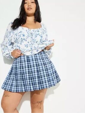 NWT TORRID LOVE SICK Blue Plaid Pleated Mini Skirt - Women